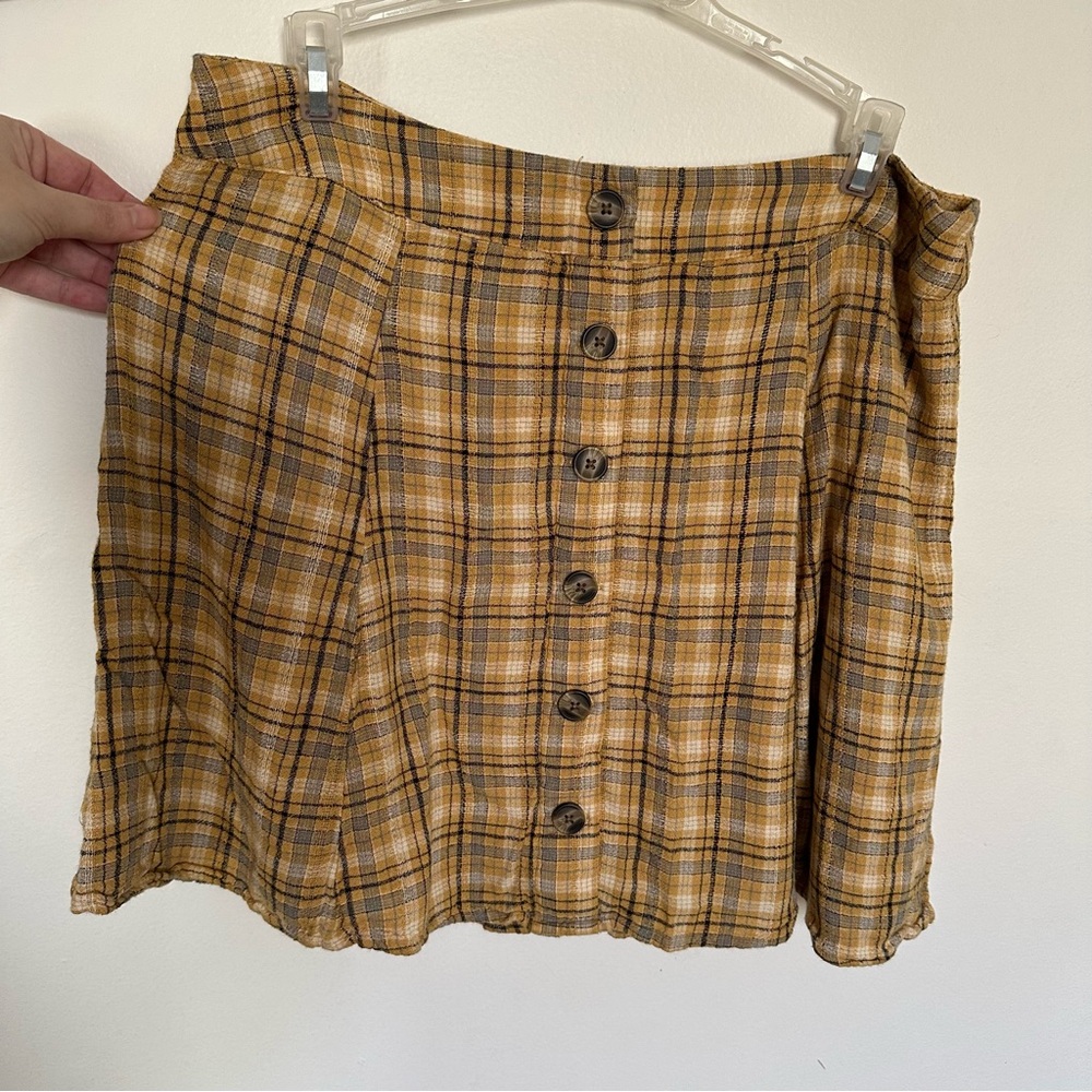 Plaid Miniskirt With Buttons Mustard Yellow Brown Y2K 90s Preppy Punk
